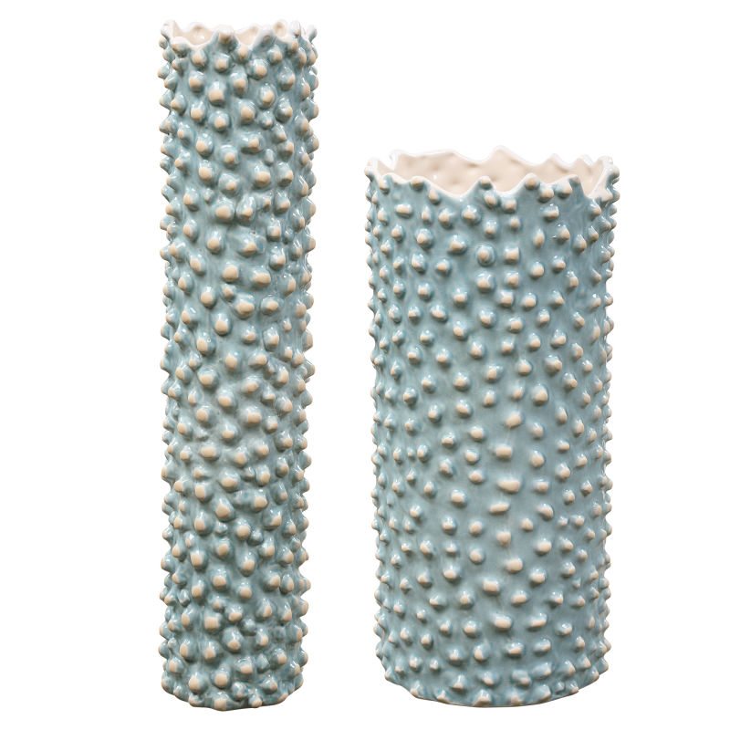 17876 Uttermost Ciji Aqua Ceramic Vases S/2