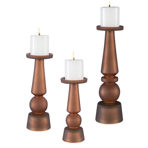 18045 Uttermost Cassiopeia Butter Rum Glass Candleholders, S/3