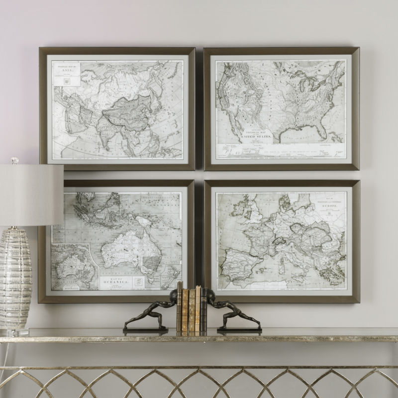 33639 Uttermost World Maps Framed Prints S/4