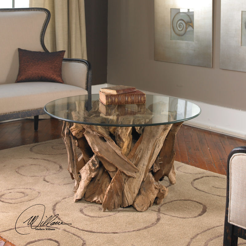 25519 Uttermost Driftwood Glass Top Cocktail Table