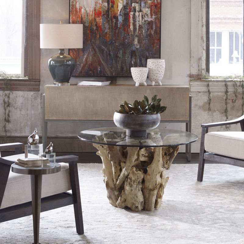 25519 Uttermost Driftwood Glass Top Cocktail Table