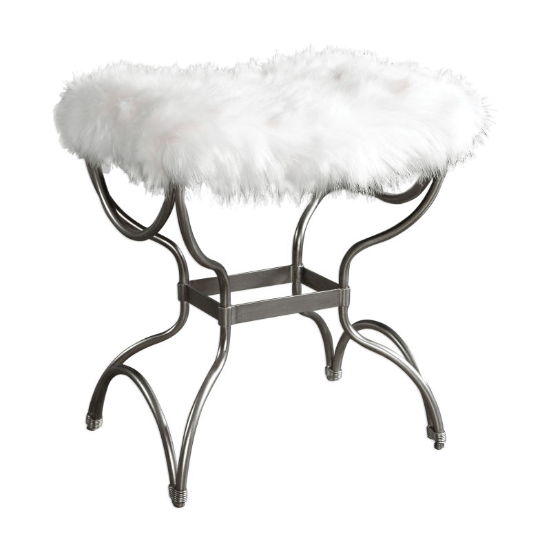 23496 Uttermost Channon White Fur Small Bench