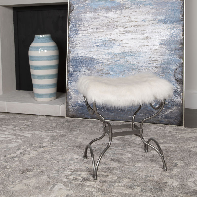 23496 Uttermost Channon White Fur Small Bench