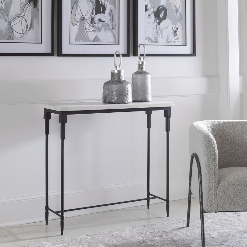 25165 Uttermost Bourges White Marble Console Table