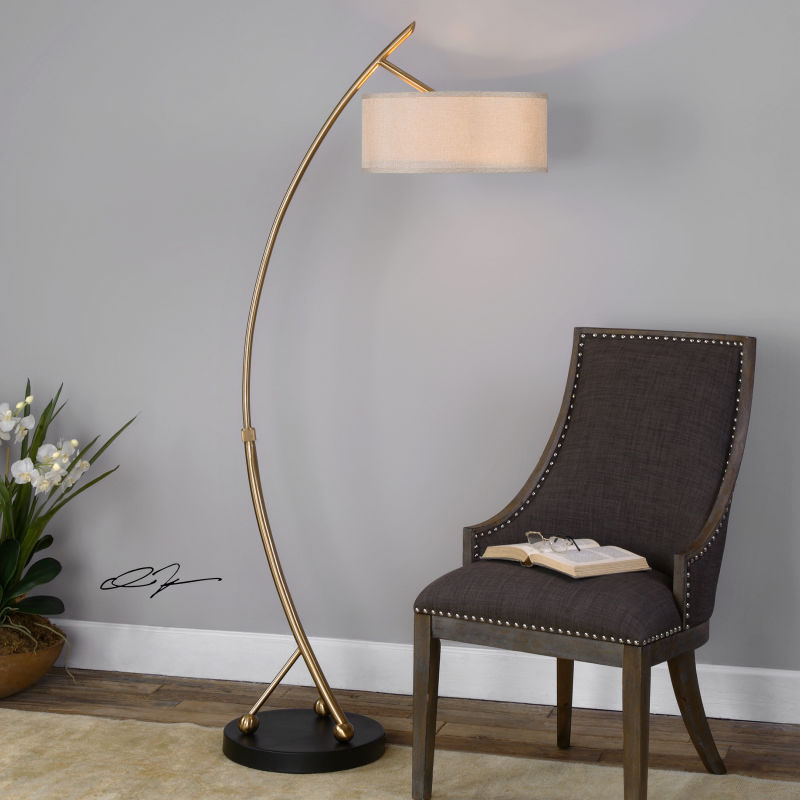 28089-1 Uttermost Vardar Curved Brass Floor Lamp