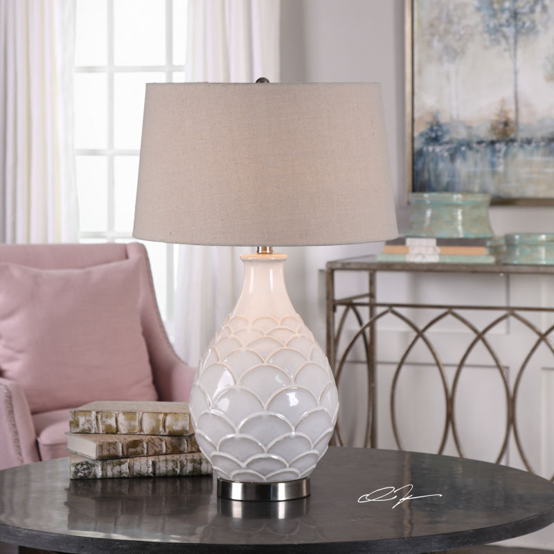 27534-1 Uttermost Camellia Glossed White Table Lamp