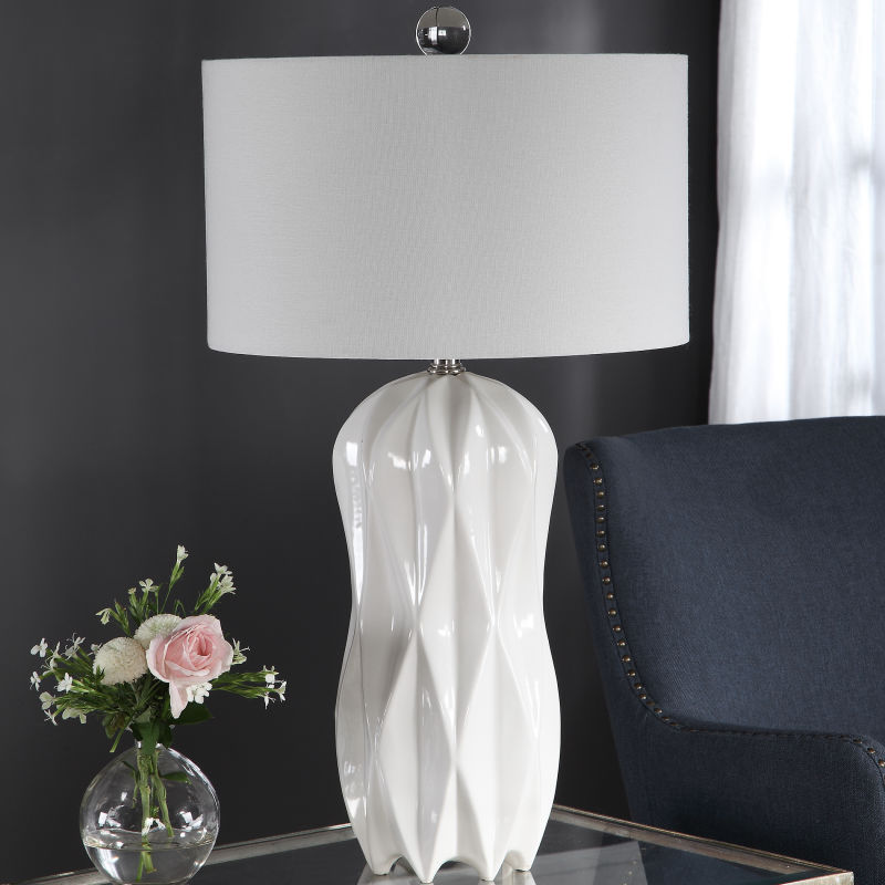 26204 Uttermost Malena Glossy White Table Lamp