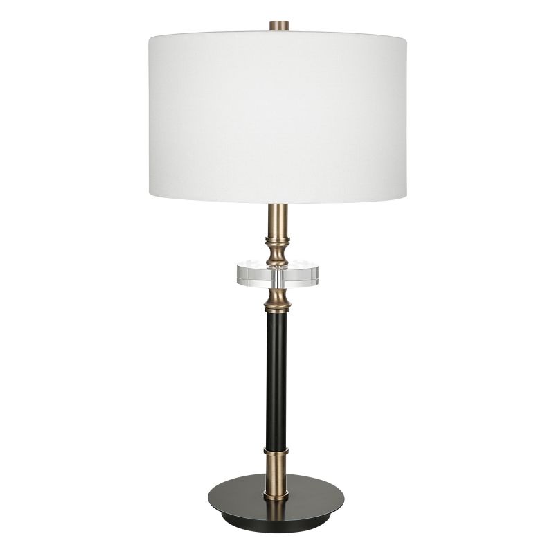 Uttermost Lagrima Metal Crystal and Fabric Lamp in Brushed Brass/Beige
