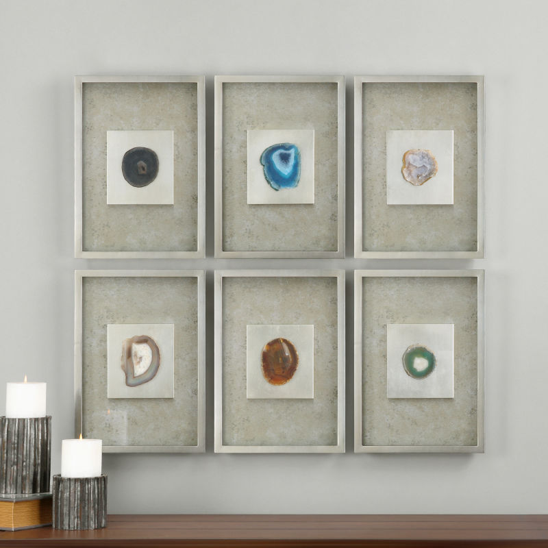 14555 Uttermost Agate Stone Silver Wall Art S/6