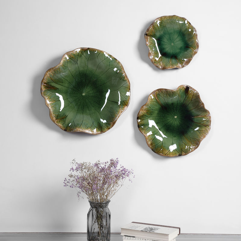 04247 Uttermost Abella Green Ceramic Wall Decor, S/3