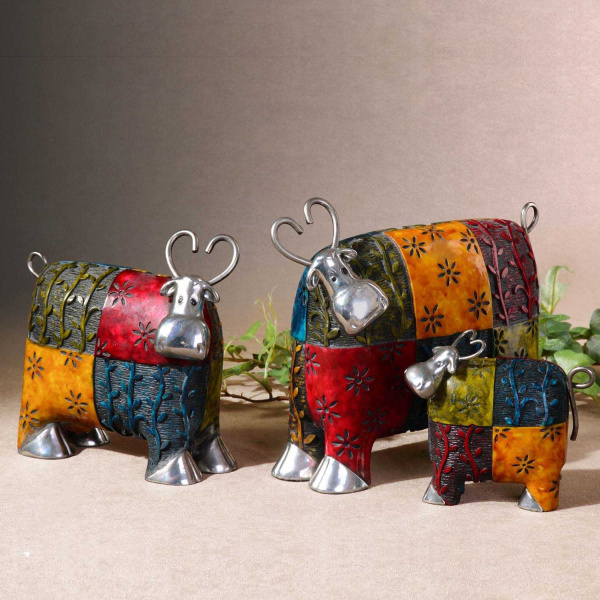 19058 Uttermost Colorful Cows Metal Figurines Set/3