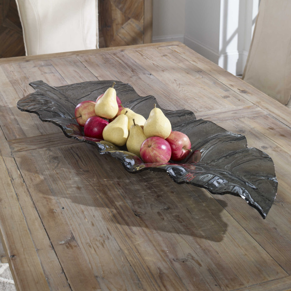 19862 Uttermost Smoked Leaf Glass Tray