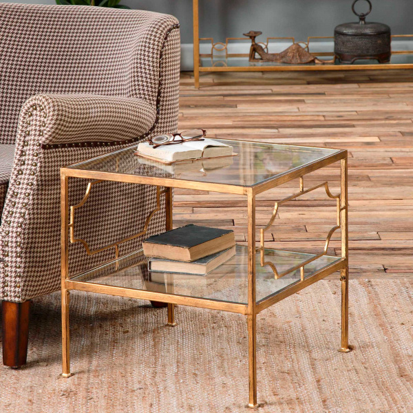 24477 Uttermost Genell Gold Cube Table