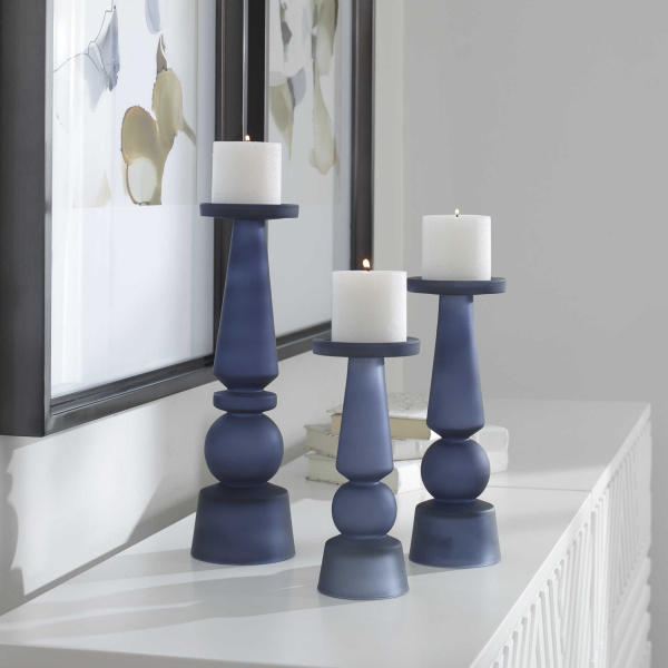Uttermost Cassiopeia 17779 Blue Glass Candleholders S 3