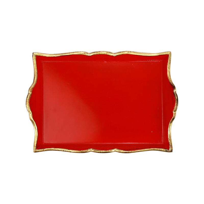 FWD-6220 Florentine Wooden Accessories Red & Gold Handled Small Rectangular Tray