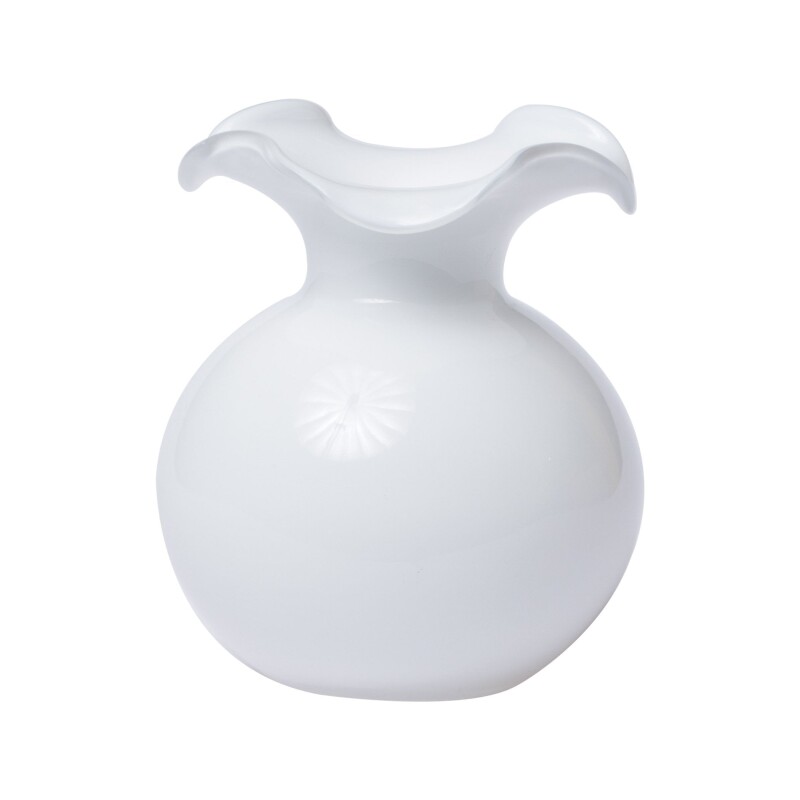 HBS-8581W Hibiscus Glass White Small Fluted Vase