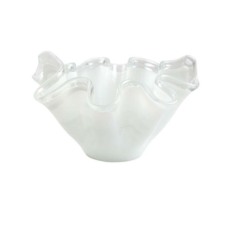 OND-5233W Onda Glass White w/ Clear Rim Large Bowl