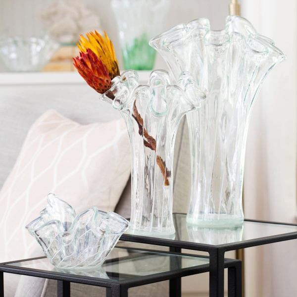 OND-5234CL Onda Glass Clear w/ White Lines Short Vase