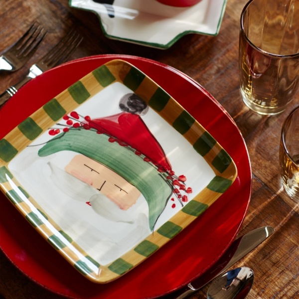 OSN-7801B Old St. Nick Square Salad Plate - Green Hat