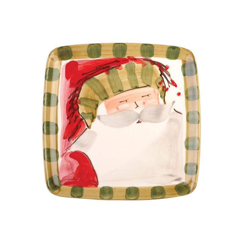 Osn 7801d Old St. Nick Square Salad Plate Striped Hat