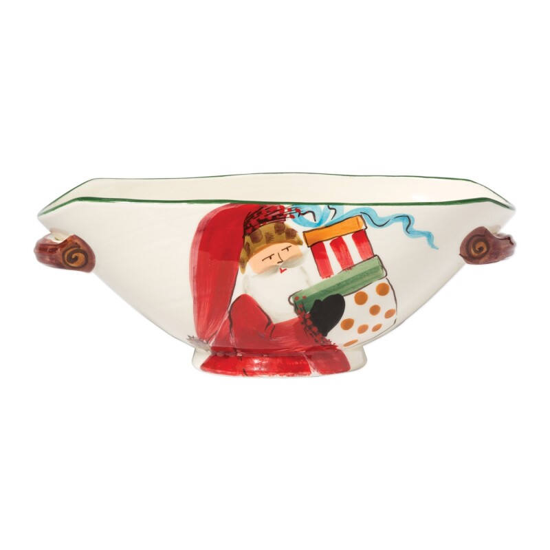 OSN-78047 Old St. Nick Handled Oval Bowl w/ Presents