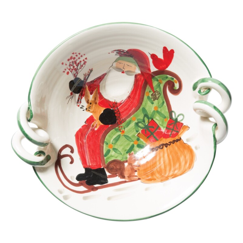OSN-78052 Old St. Nick Handled Scallop Bowl w/ Sleigh