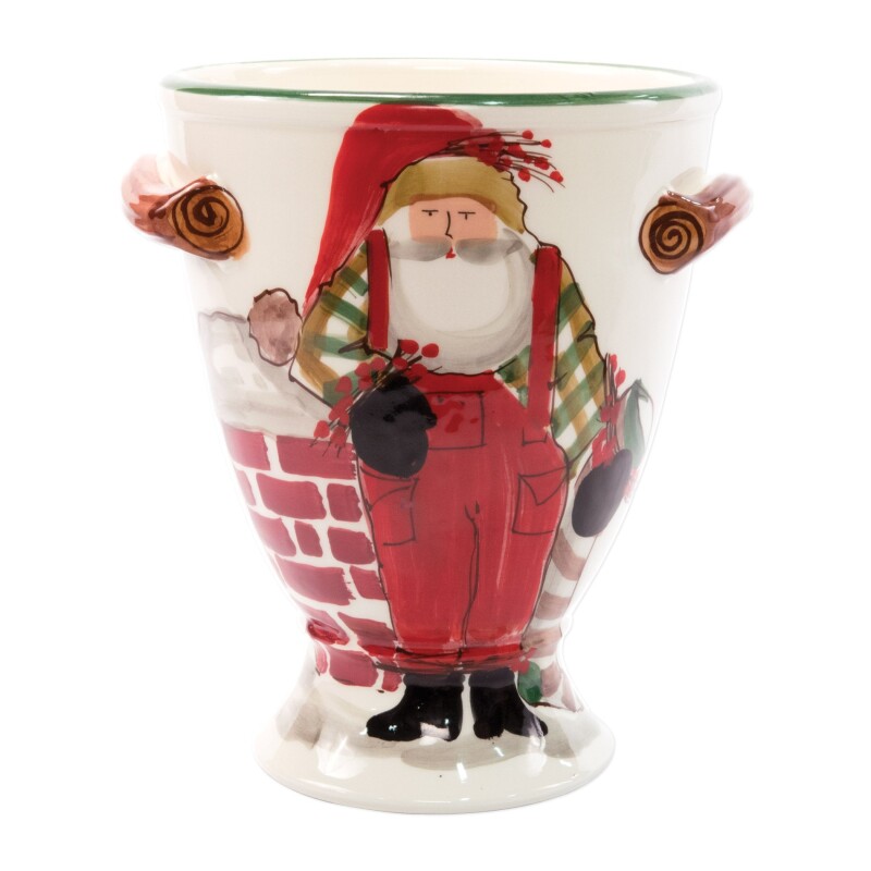 Old St. Nick Footed Urn w/ Chimney & Stockings