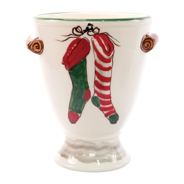 Osn 78066 Vietri Old St. Nick Footed Urn W Chimney Stockings 2