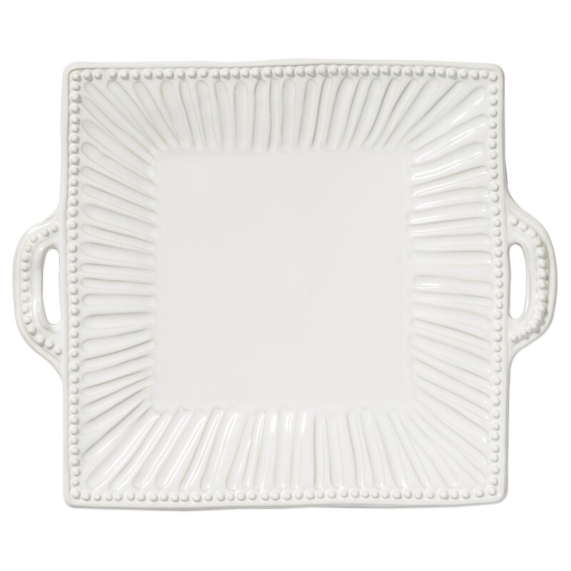 SINC-W1128 Incanto Stone White Stripe Handled Square Platter
