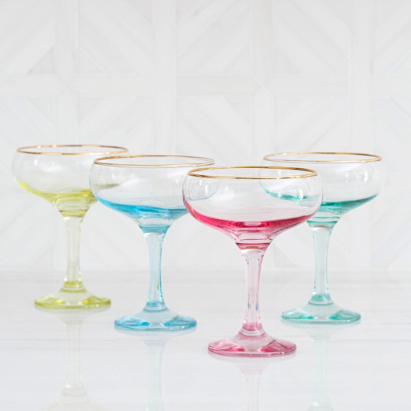 VBOW-52151 Rainbow Assorted Coupe Champagne Glasses - Set of 4