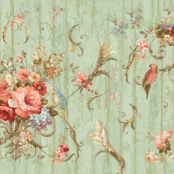 HA1326 Parrots With Floral Bouquets Wallpaper in Blue