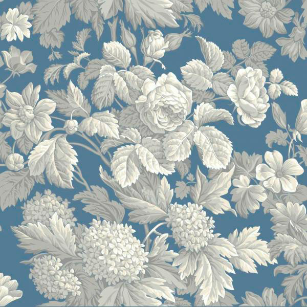 KC1845 Antique Floral Wallpaper in Wedgwood Blue, Gray, White