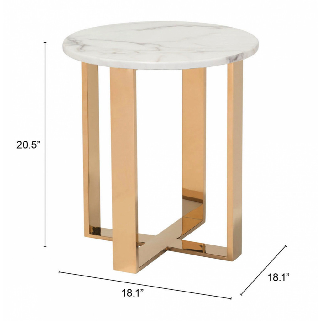 Atlas End Table White & Gold in White/Gold by Zuo