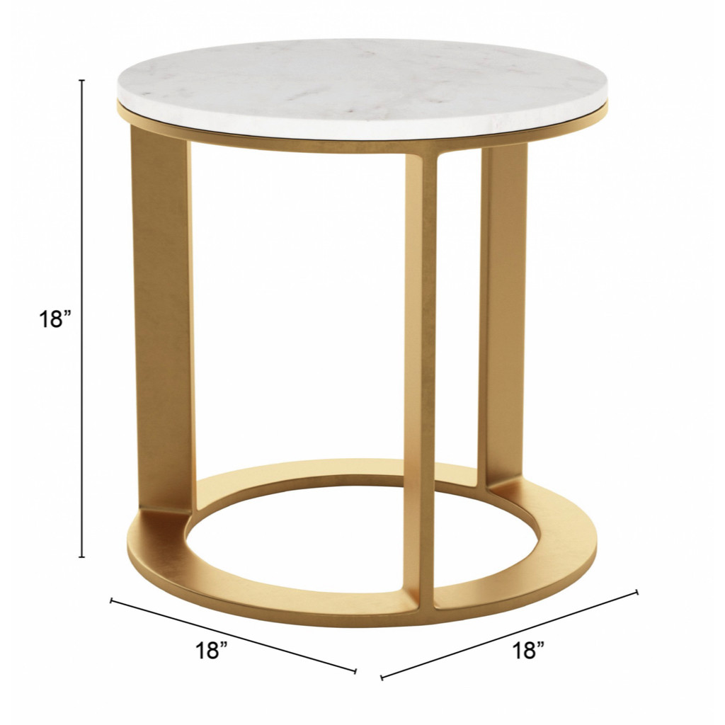 Helena Marble Side Table White & Gold in White/Gold by Zuo