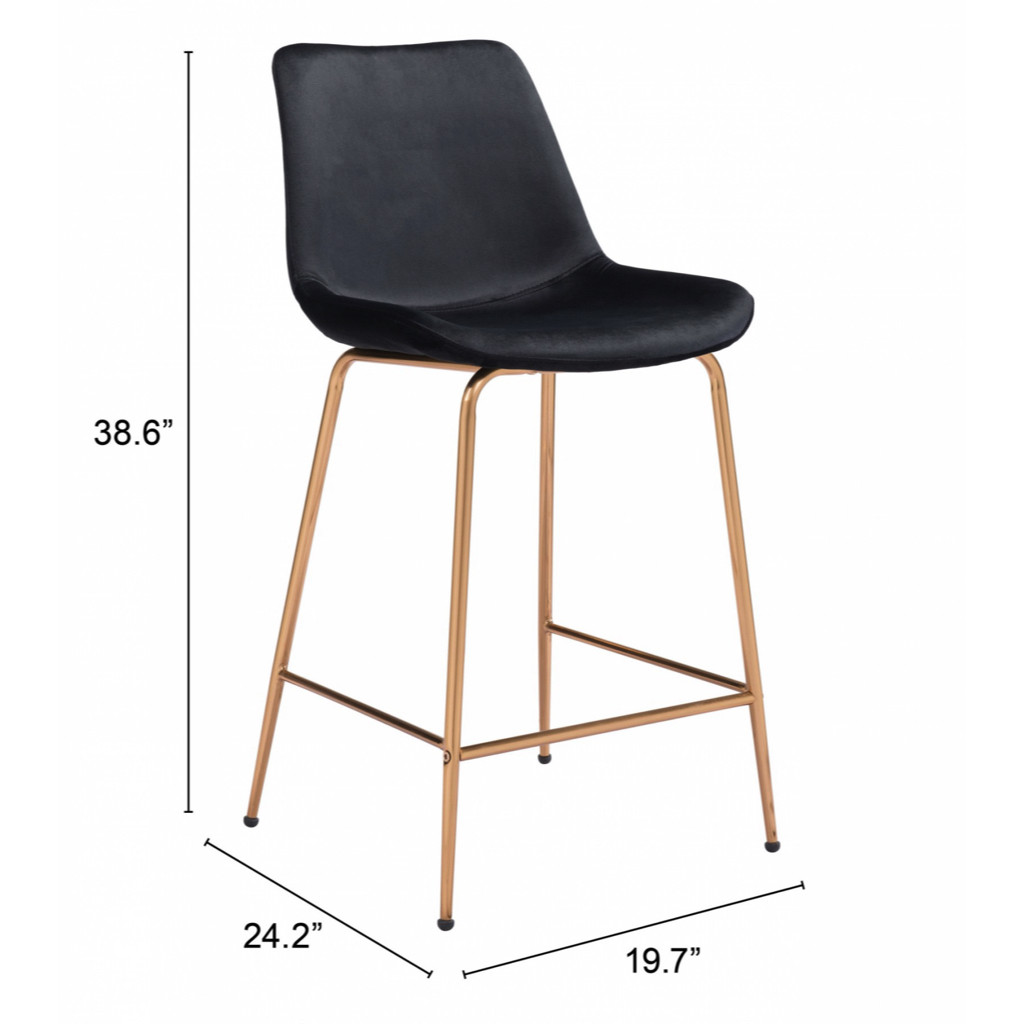 Tony Counter Chair Black & Gold in Black/Gold | Polyester by Zuo
