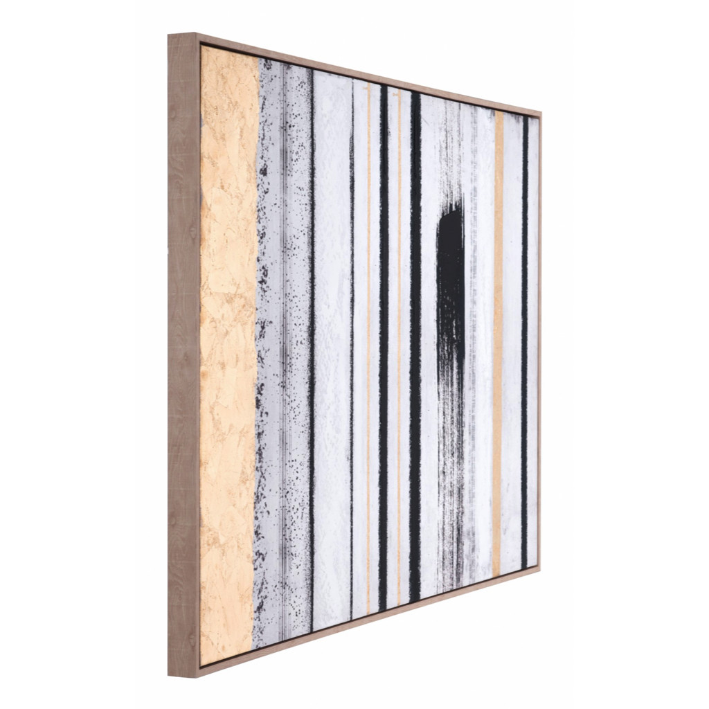 Modern Vertical Brush Strokes Canvas Black & Gold in Black/Gold by Zuo