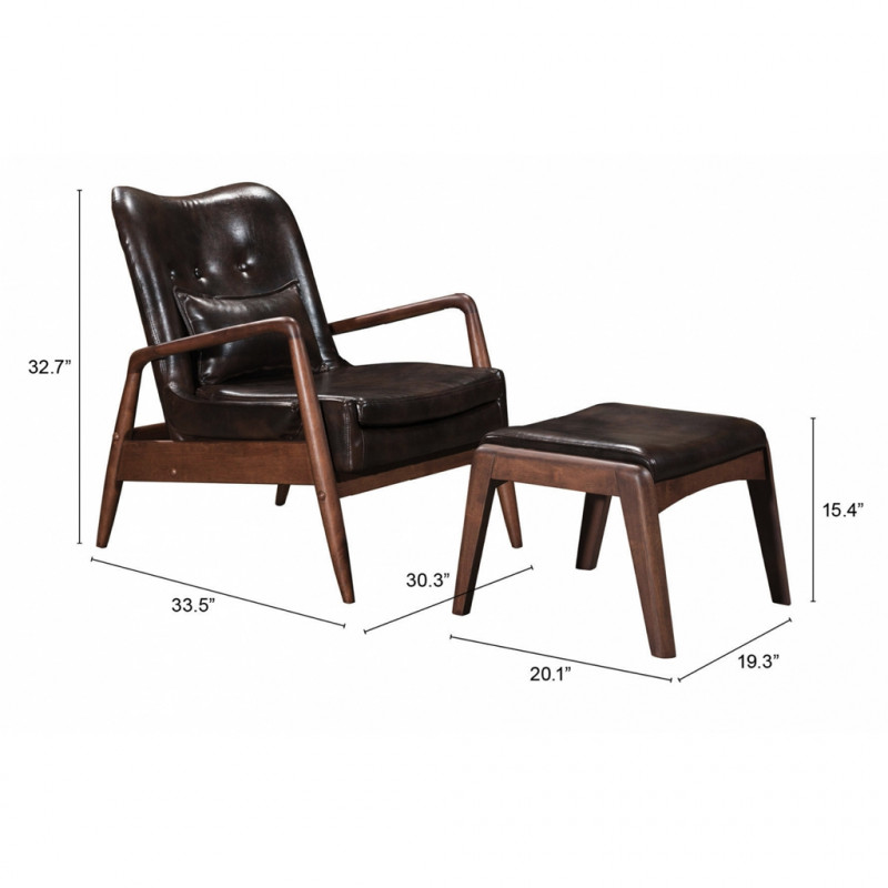 100535 Dimension Bully Lounge Chair Ottoman Brown