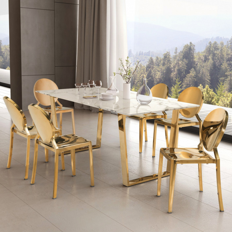 100652 Atlas 70" Modern Dining Table White & Gold