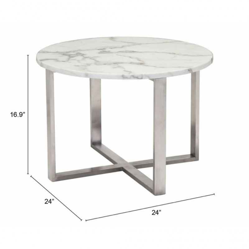 100710 Dimension Globe End Table White Silver