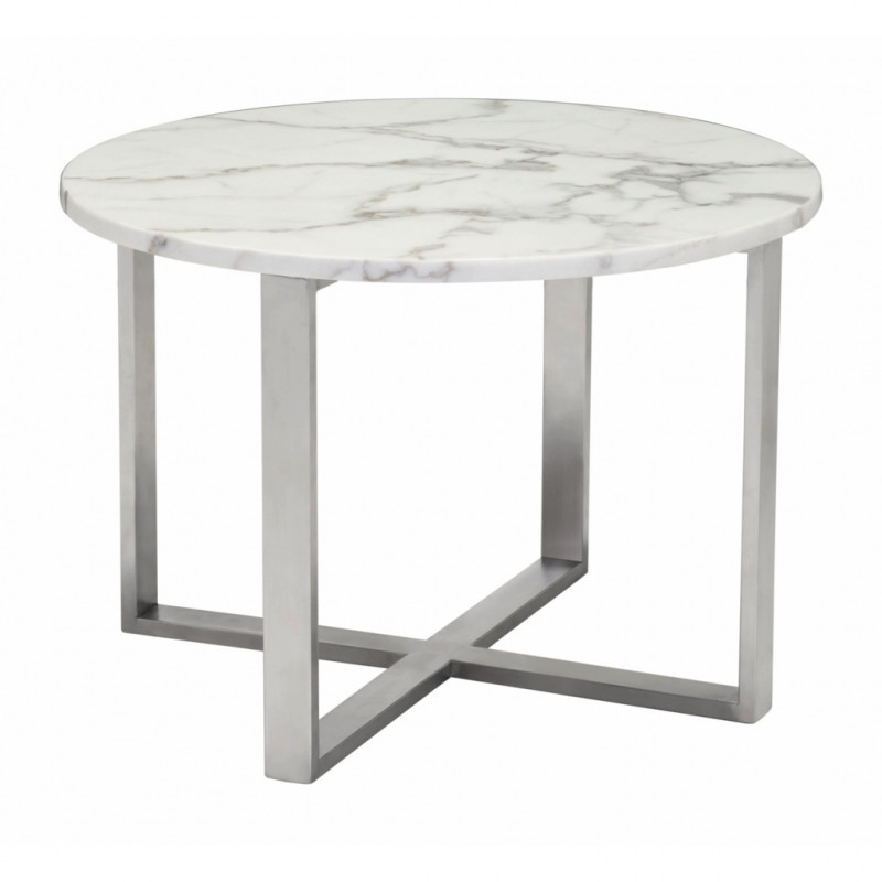 100710 Globe End Table White & Silver