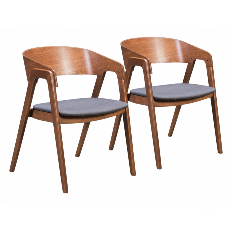 100977 Alden Dining Arm Chair (Set of 2) Walnut & Dark Gray