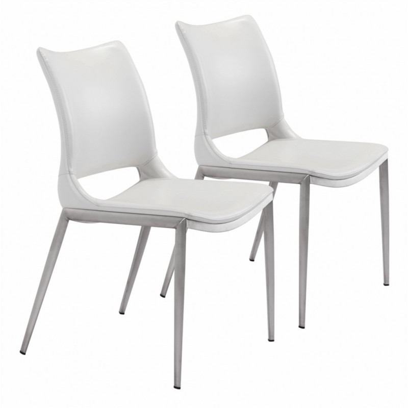101279 Ace Dining Chair Set of 2 White & Silver
