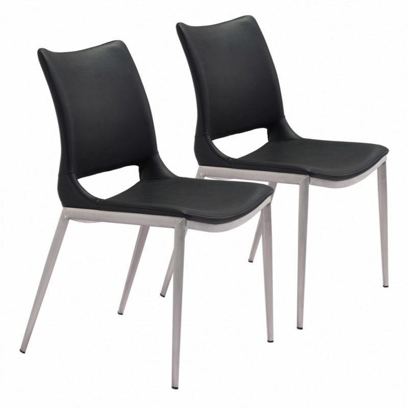 101280 Ace Dining Chair Set of 2 Black & Silver