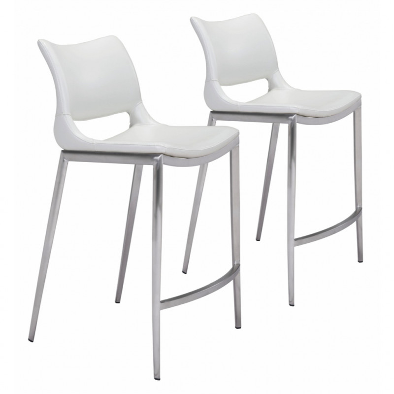 101390 Ace Counter Chair Set of 2 White & Silver