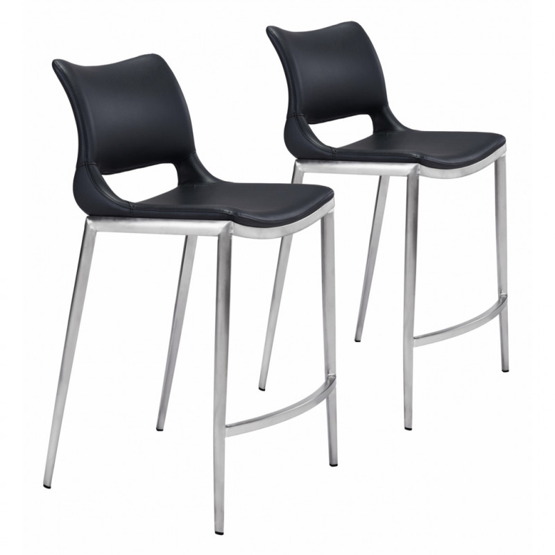 101391 Ace Counter Chair Set of 2 Black & Silver