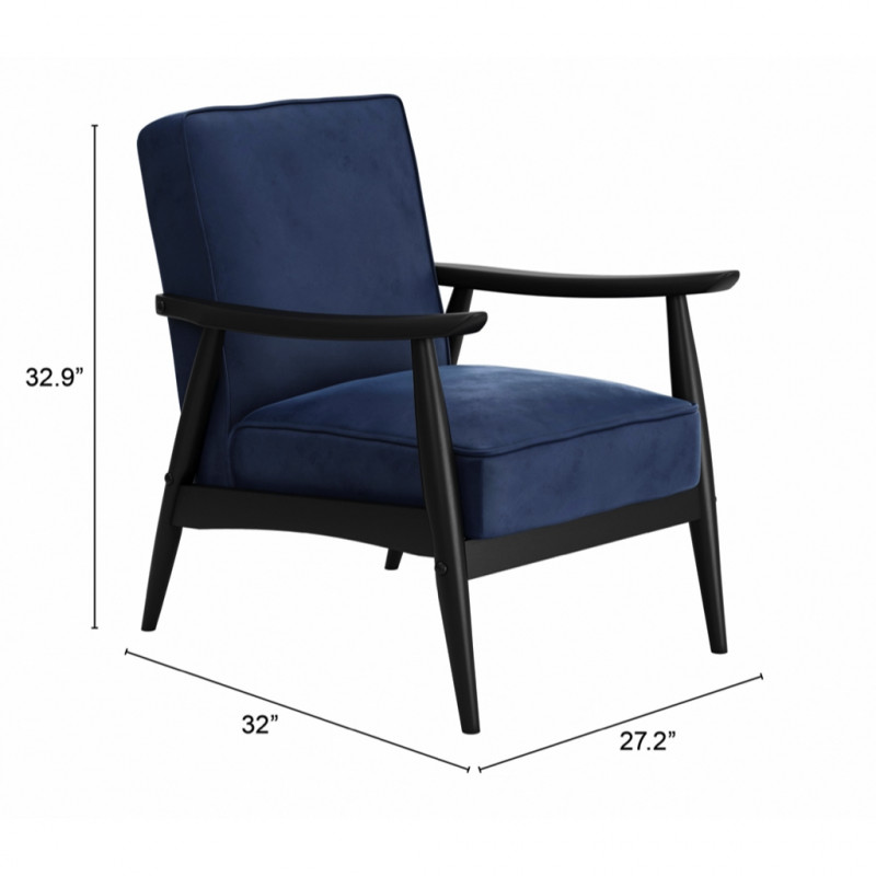 101683 Dimension Rocky Velvet Arm Chair Blue