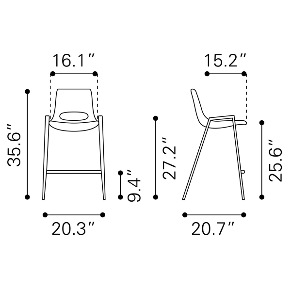 101692 Desi Counter Chair Gray Line Dimensions