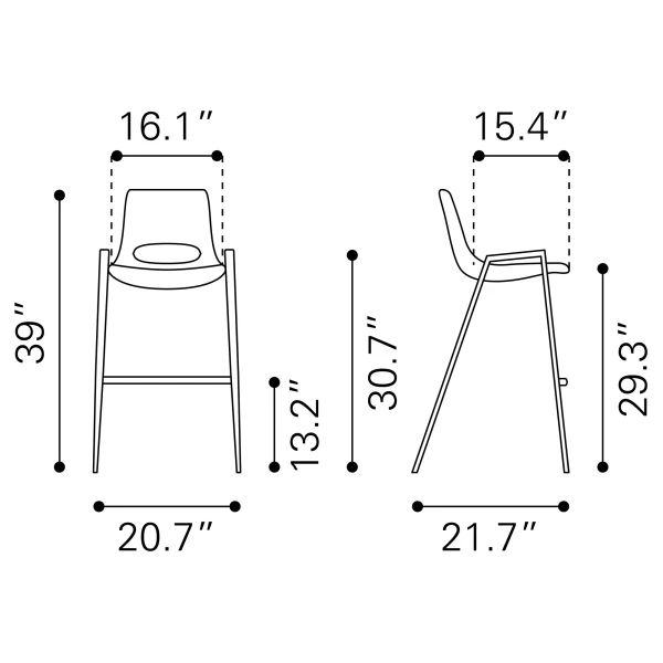 101698 Desi Bar Chair Gray Line Dimensions