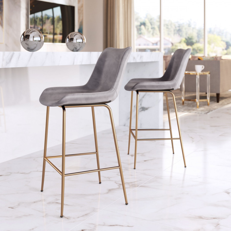 Tony Counter Chair Gray & Gold in Gray/Gold | Polyester by Zuo