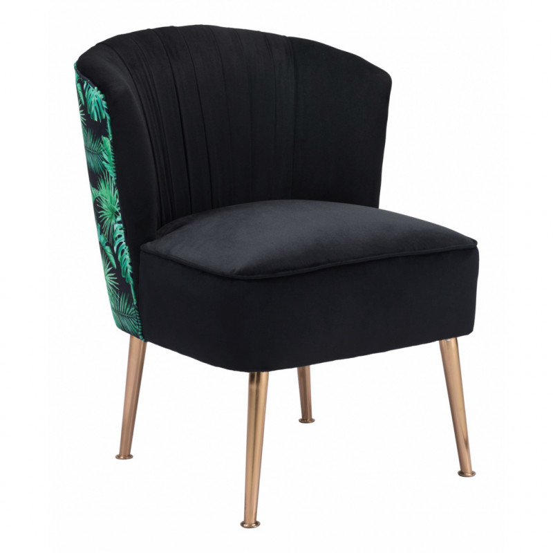101871 Tonya Accent Chair Black, Gold & Tropical Print